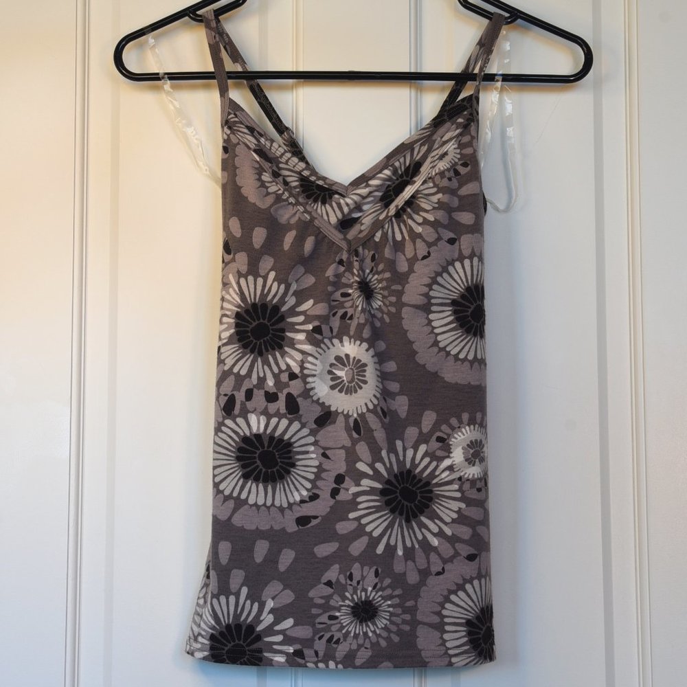 The North Face black and grey floral RACERBACK built in support cotton tank top